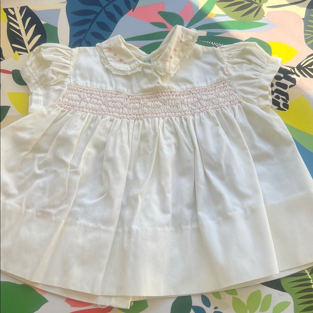Vintage Cherubs Smocked Pink and White Dress Size 00